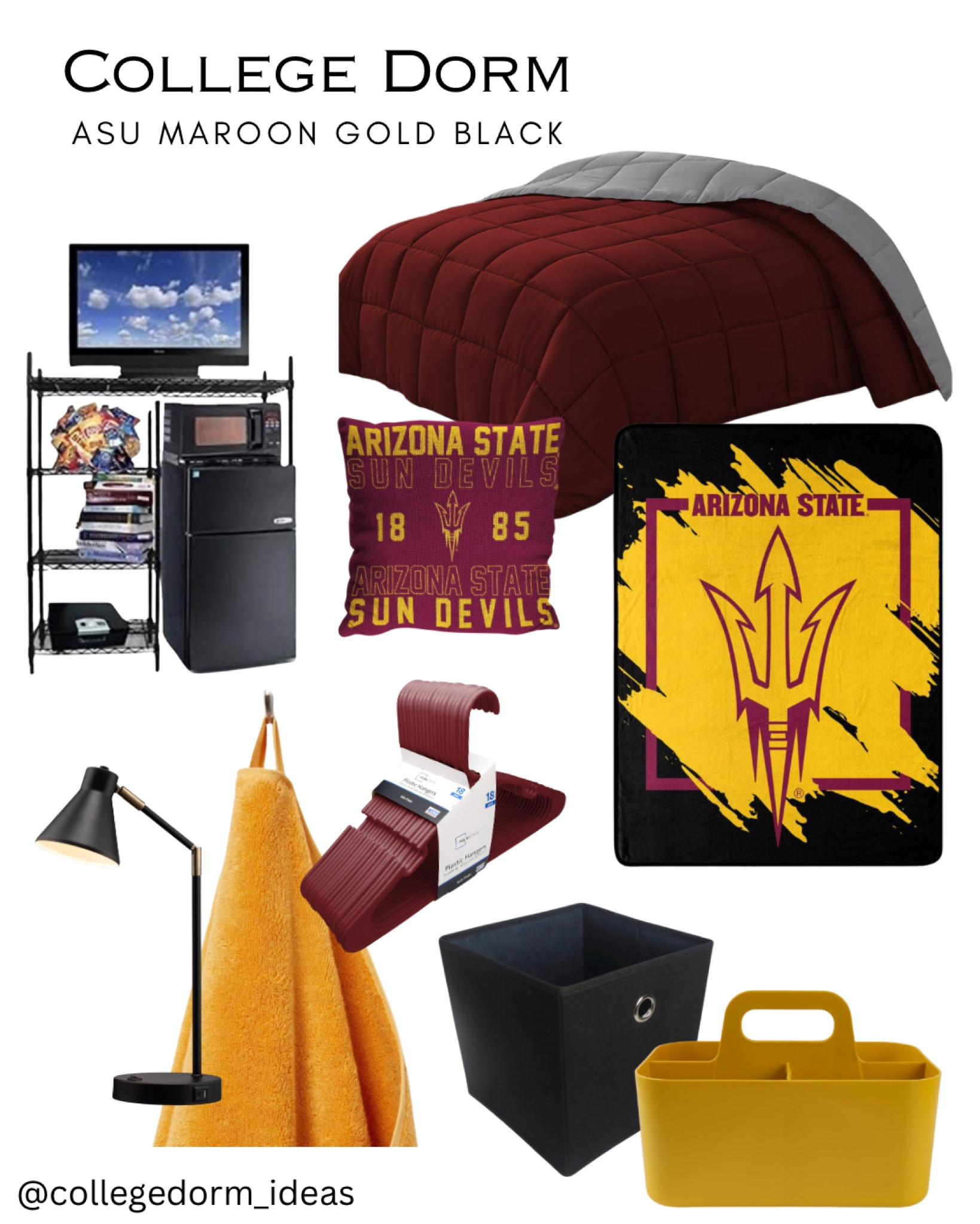 College dorm room inspiration: Arizona State University black, maroon, gold

#collegrdorm #boydorm #asudorm