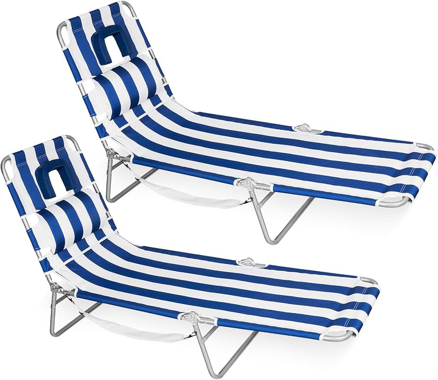 Romswi 2PK Folding Tanning Beach Chair with Face Hole, 5-Position Reclining Sun Lounger, Portable... | Amazon (US)