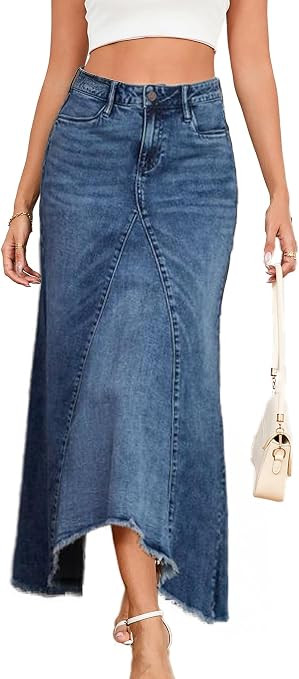 Jean Skirt for Women Denim Skirt High Waist Stretch Midi Denim Skirts with Pockets | Amazon (US)