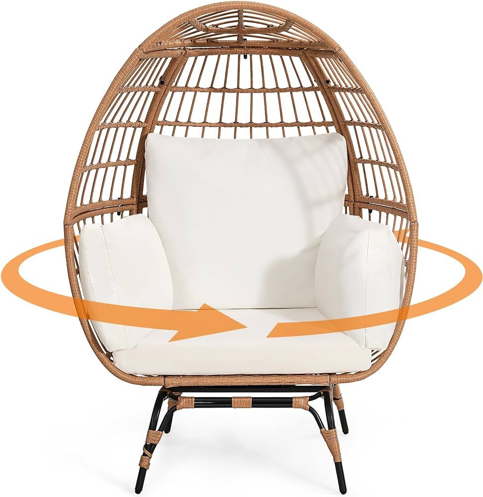 Oversized 360 Swivel Rattan Egg Chair for Adult, Indoor Large Wicker Egg Chair, Outdoor Patio Rat... | Amazon (US)