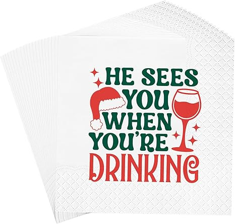 50Pcs He Sees You When You're Drinking Napkins Funny Christmas Napkins Cute Holiday Disposable Di... | Amazon (US)