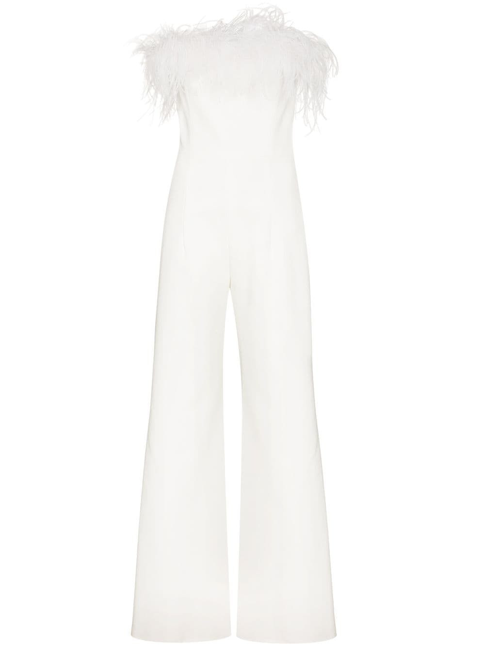 16Arlington Taree feather-trim strapless jumpsuit - White | Farfetch Global