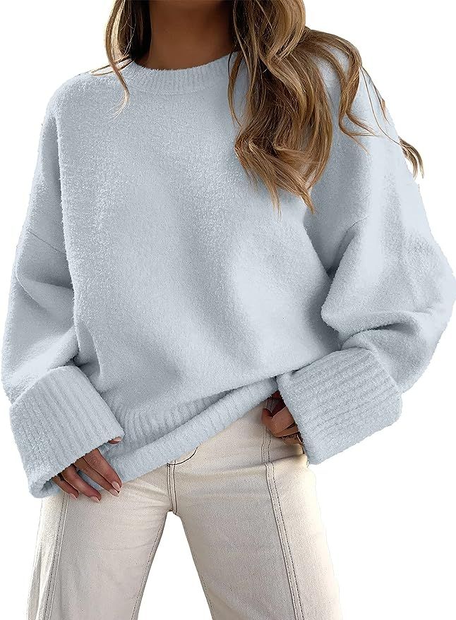 ANRABESS Women's Crewneck Long Sleeve Oversized Fuzzy Knit Chunky Warm Pullover Sweater Top | Amazon (US)