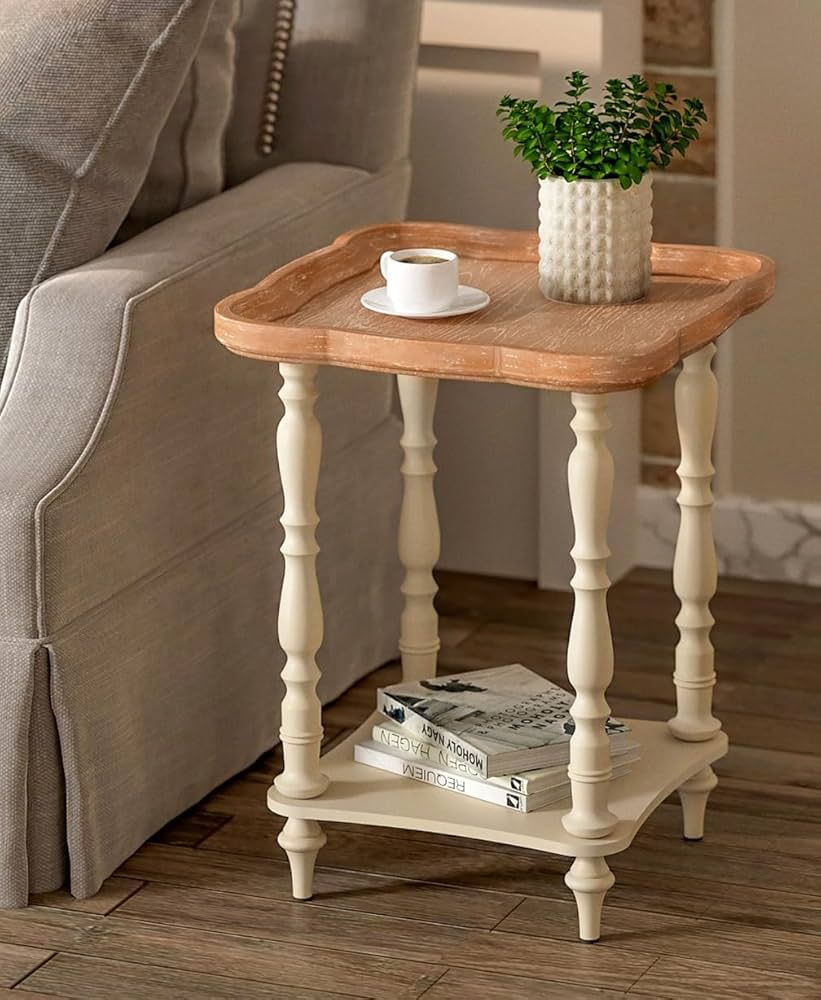 VONLUCE French Country End Table, 19'' Square Farmhouse Side Table, Distressed Wood Tray Top Rust... | Amazon (US)