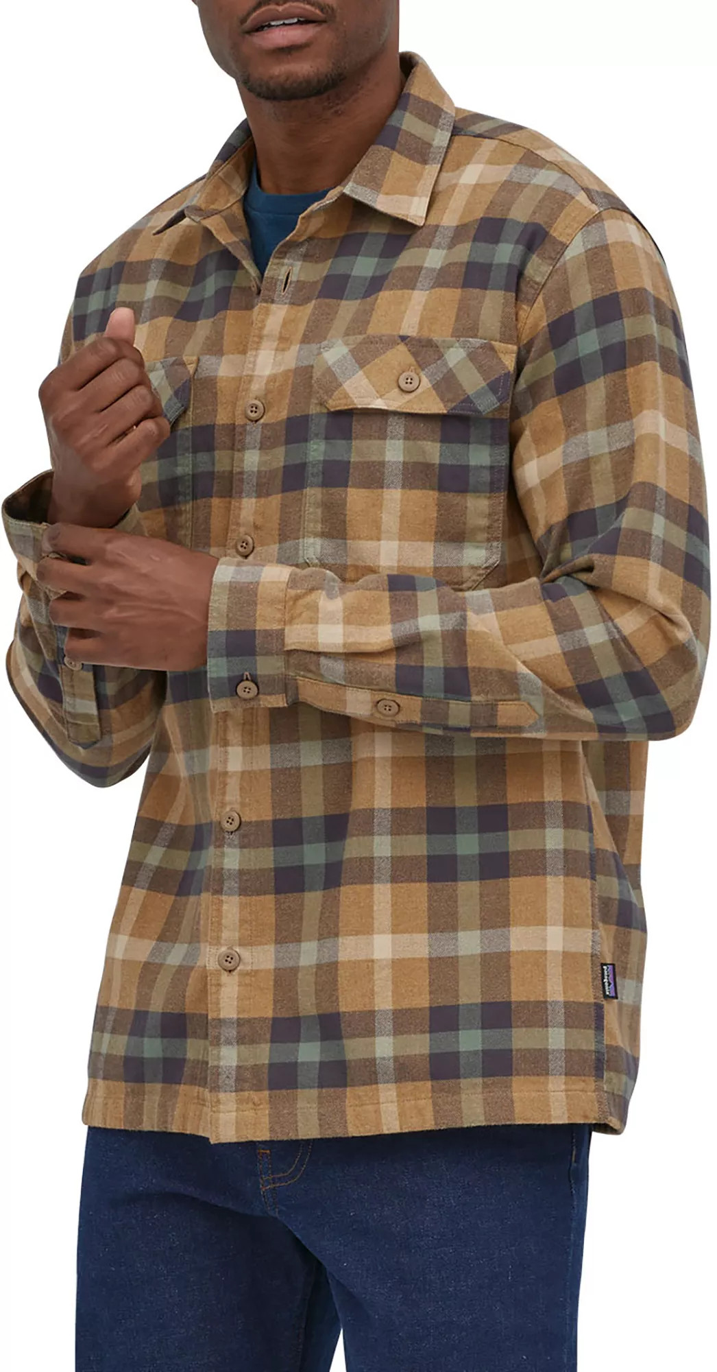 Patagonia Men's Organic Cotton Midweight Fjord Flannel Long Sleeve Shirt, Large, Forage/Mojave Khaki | Dick's Sporting Goods