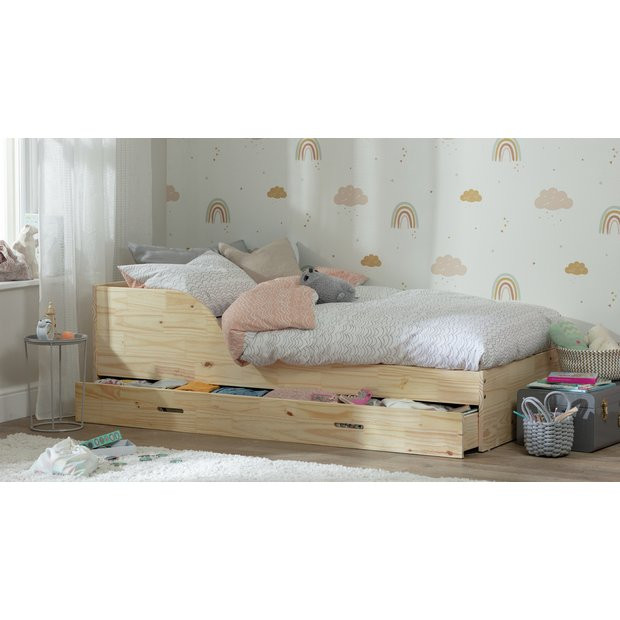Habitat Rico Low Bed Frame with Drawer - Pine | Habitat UK