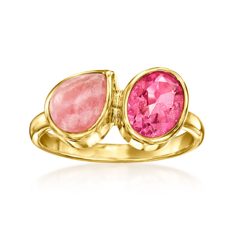 Pink Rhodochrosite and 1.40 Carat Pink Topaz Toi et Moi Ring in 18kt Gold Over Sterling | Ross-Simons