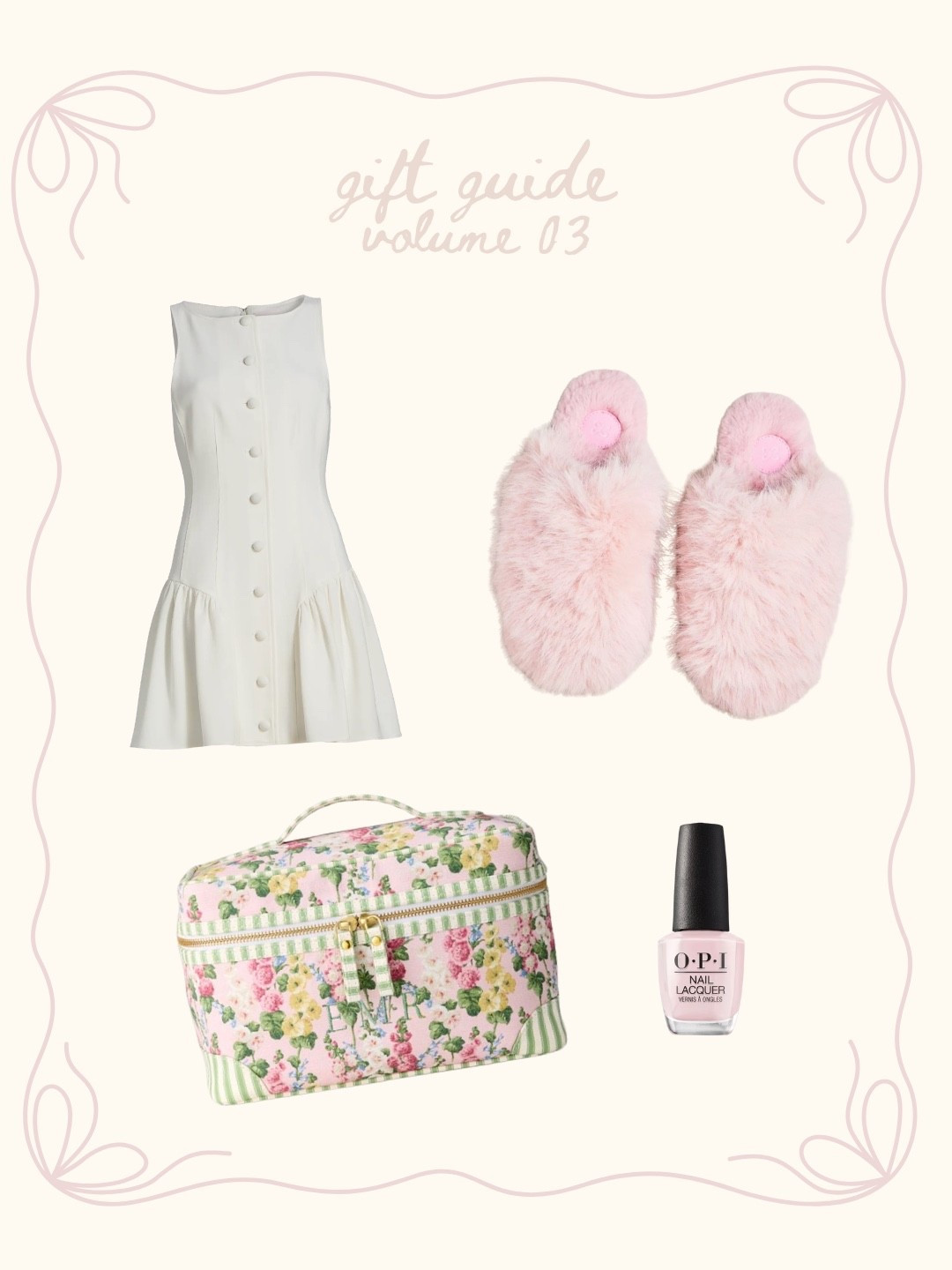 christmas gift guide volume 3! gifts for her 🌲🌲🌲🌲🎀🎀
mini dress, cosmetic bag, fuzzy slippers & the perfect nail polish color! price ranges for every budget, the perfect christmas gift list  

#LTKGiftGuide #LTKCyberWeek #LTKHoliday