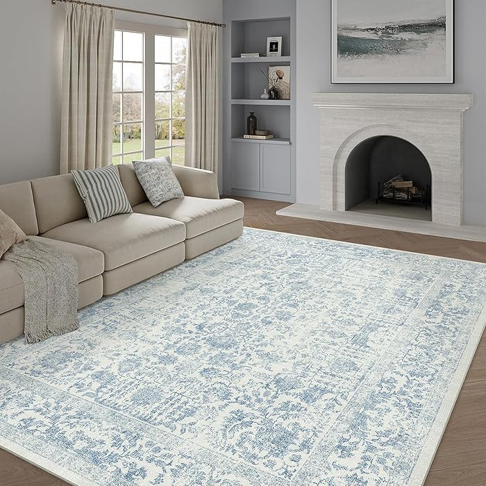 Blue Area Rug 8x10 Machine Washable Large Vintage Living Room Distressed Non Slip Carpet Traditio... | Amazon (US)