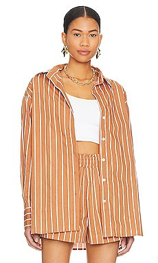 FAITHFULL THE BRAND Daija Shirt in Adia Stripe Print Hazelnut from Revolve.com | Revolve Clothing (Global)