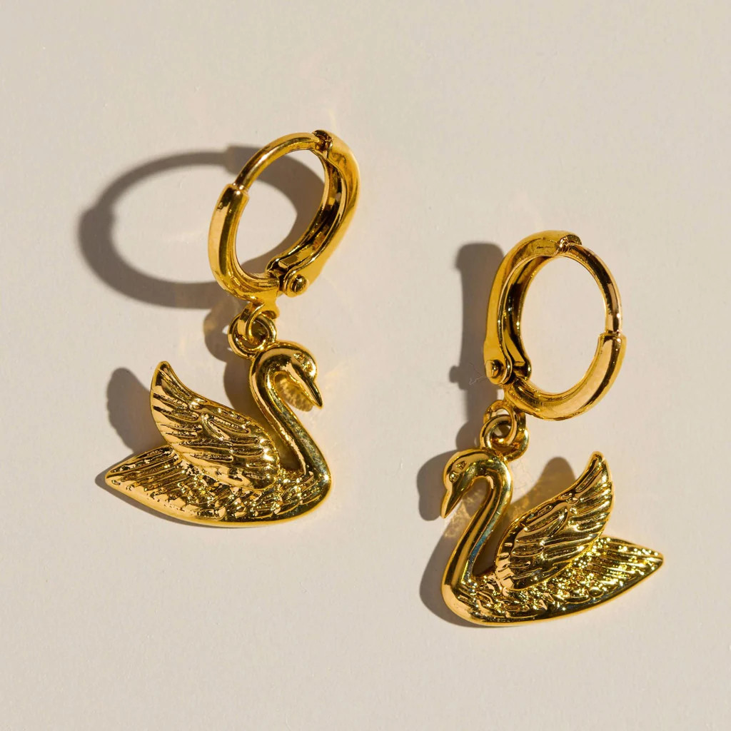 Swan Huggies | Nickel and Suede