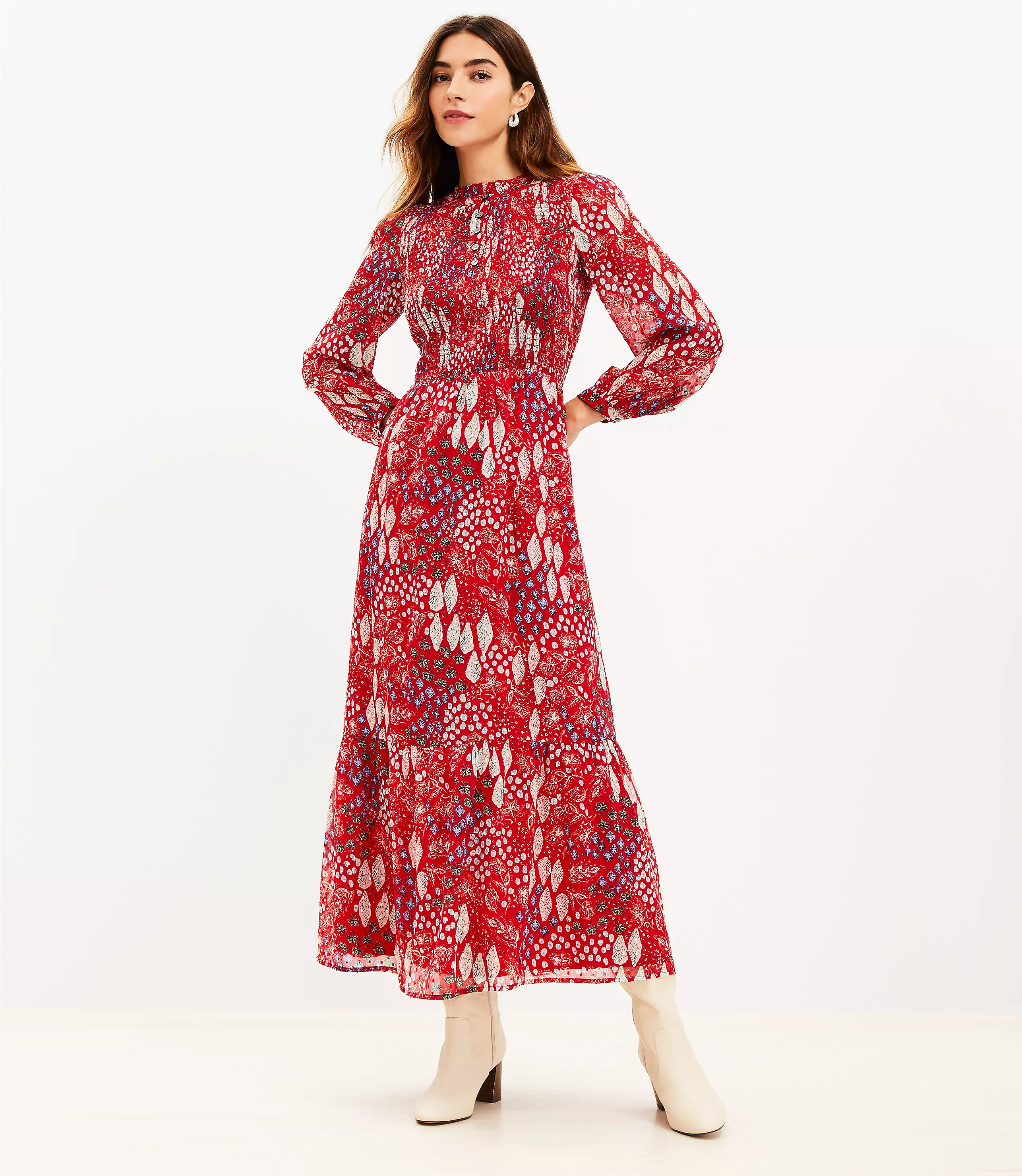 Garden Smocked Bodice Tiered Maxi Dress | LOFT