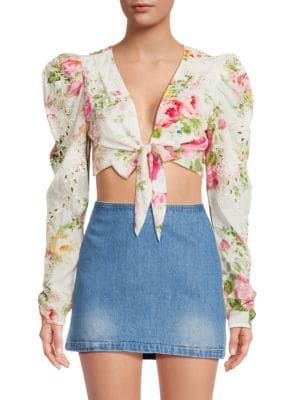 Puff Sleeve Floral Crop Top | Saks Fifth Avenue OFF 5TH