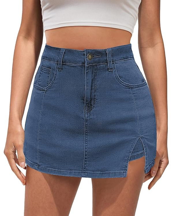 Vetinee Jean Skorts for Woman High Waisted Trendy Slit Stretchy Denim Skirt with Shorts Y2K Casua... | Amazon (US)