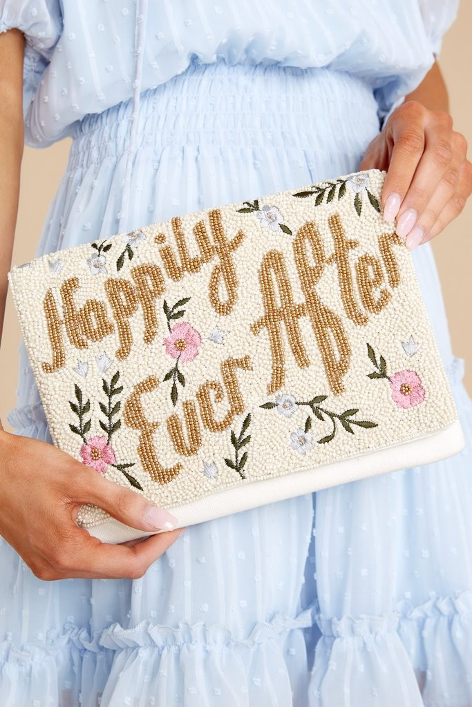 Fairy Tale Ending Floral Off White Beaded Clutch | Red Dress 