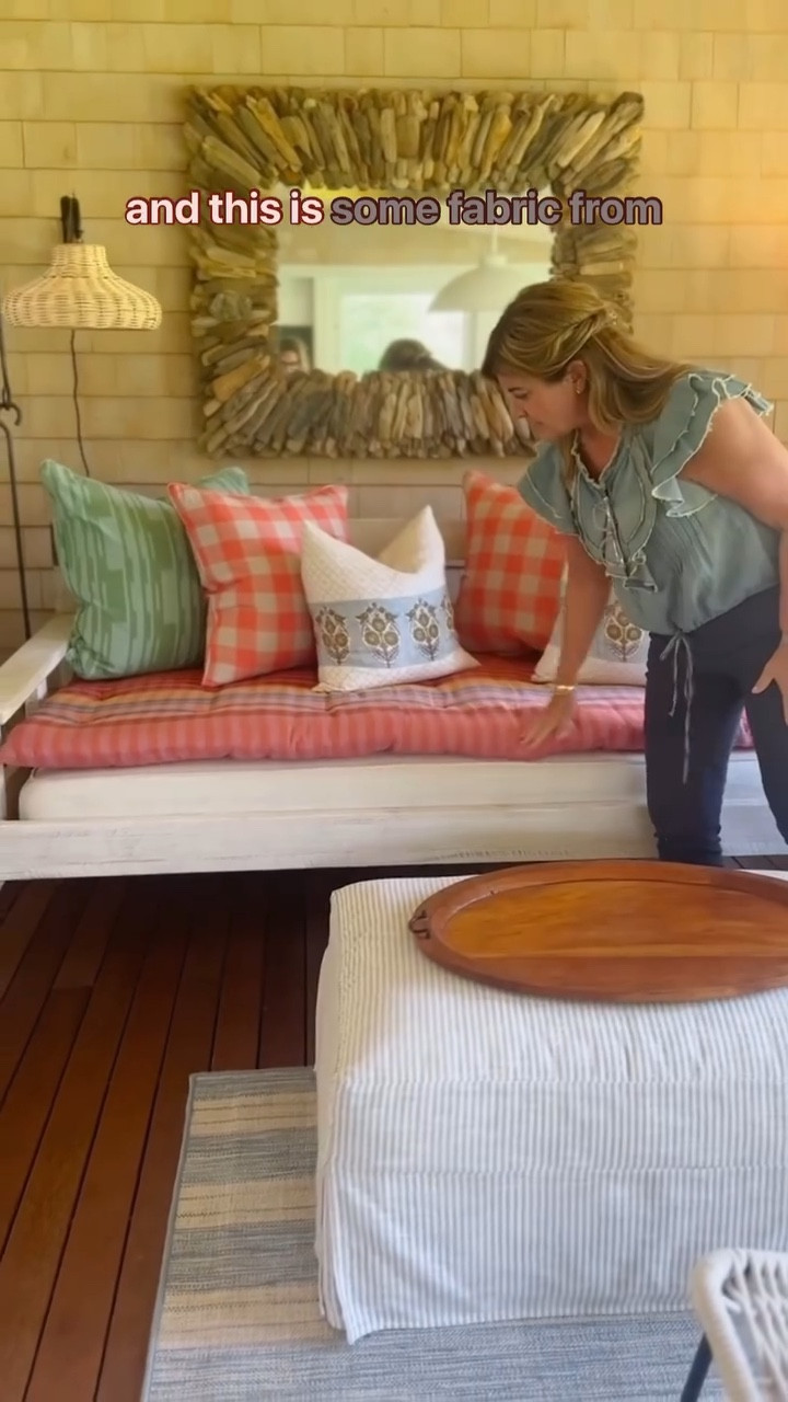 outfit from my summer swing bench cushions! 🌼🩵👒

#swingbench #bench #pillow #interiordesign #maine #mainedesign #coastalliving #interiordesigner #homedecor #interiordesigntips #décor #home #screenedinporch

#LTKStyleTip #LTKSeasonal #LTKHome