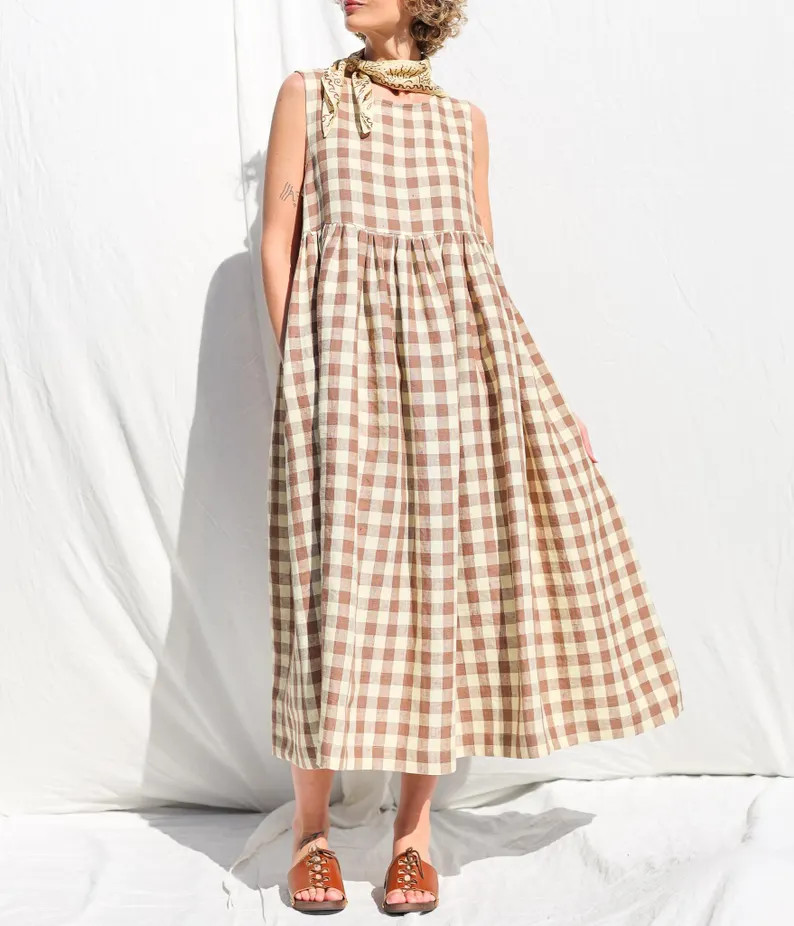 Sleveless Linen Smock Dress in Checks \u2022 OFFON CLOTHING - Etsy | Etsy (Global)