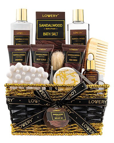 Lovery Sandalwood Mens Bath Gift Set, 14pc Birthday and Fathers Day Gift Basket | Gilt & Gilt City