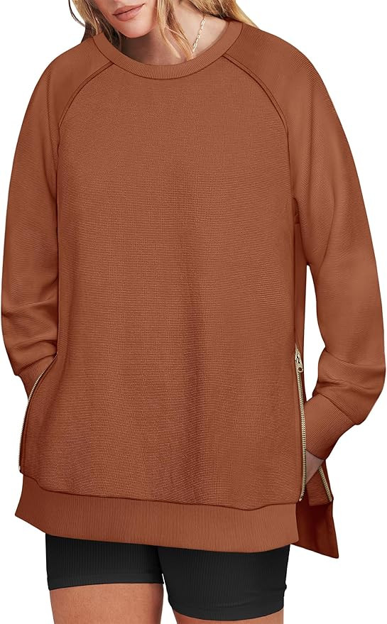 ANRABESS Womens Oversized Sweatshirt Crewneck Long Sleeve Tunic Pollover Shirt Side Zipper Hoodie... | Amazon (US)