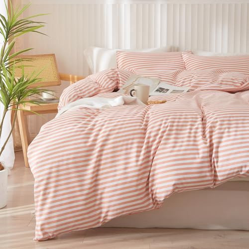 LifeTB Striped Comforter Set Twin XL Modern Style Pink White Stripes Pattern Comforter Set Fluffy Boho Comforter with 2 Pillowcases Teens Girls Cozy Dorm Bedding Twin XL Bed Comforter for All Season | Amazon (US)