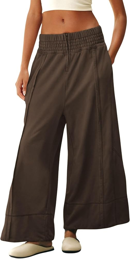 Tanming Womens Wide Leg Pants Casual Elastic High Waisted Palazzo Pant Loose Cotton Sweatpants wi... | Amazon (US)