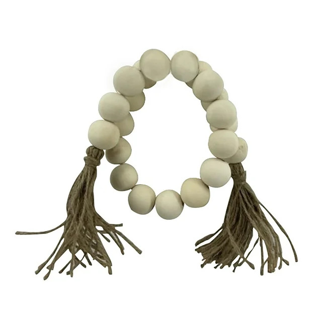 Mainstays 27” White Tabletop Wood Bead Garland with Tassel | Walmart (US)