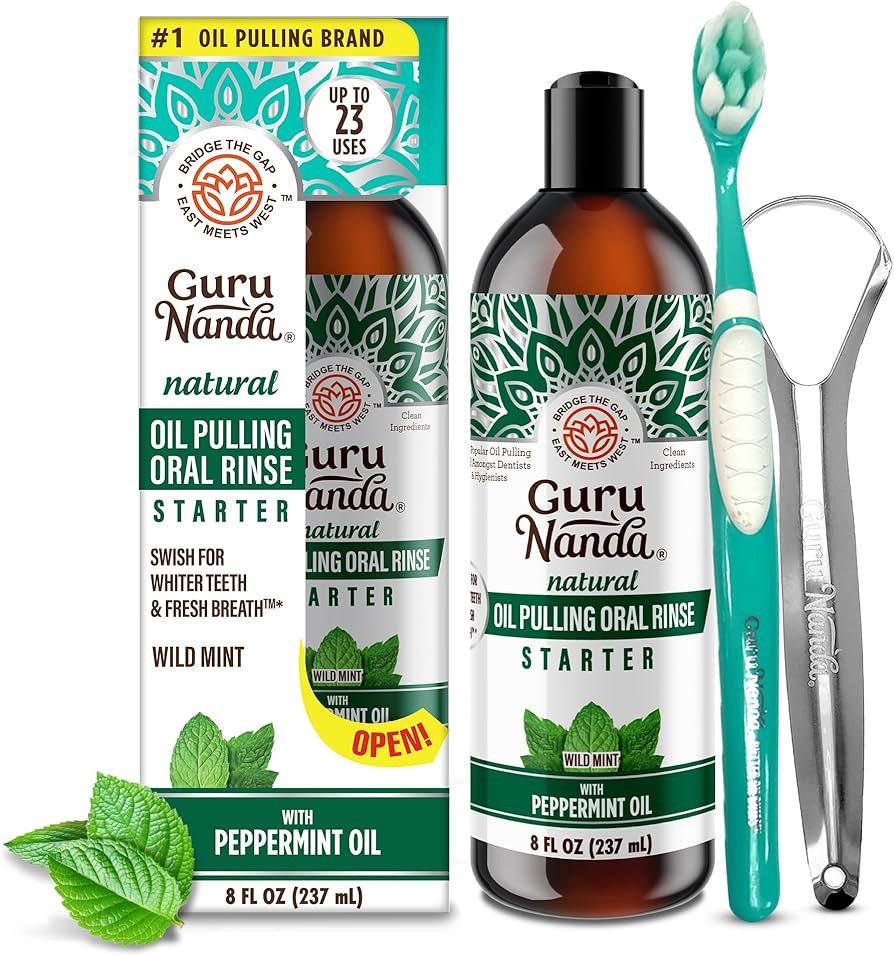 GuruNanda Starter Pulling Oil Mouthwash for Natural Teeth Whitening, Coconut and Peppermint Oil f... | Amazon (US)