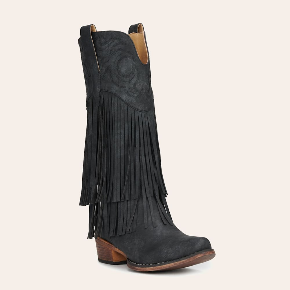 Roper Women's Black Faux Suede with Fringe Snip Toe Cowboy Boots | Cavender's