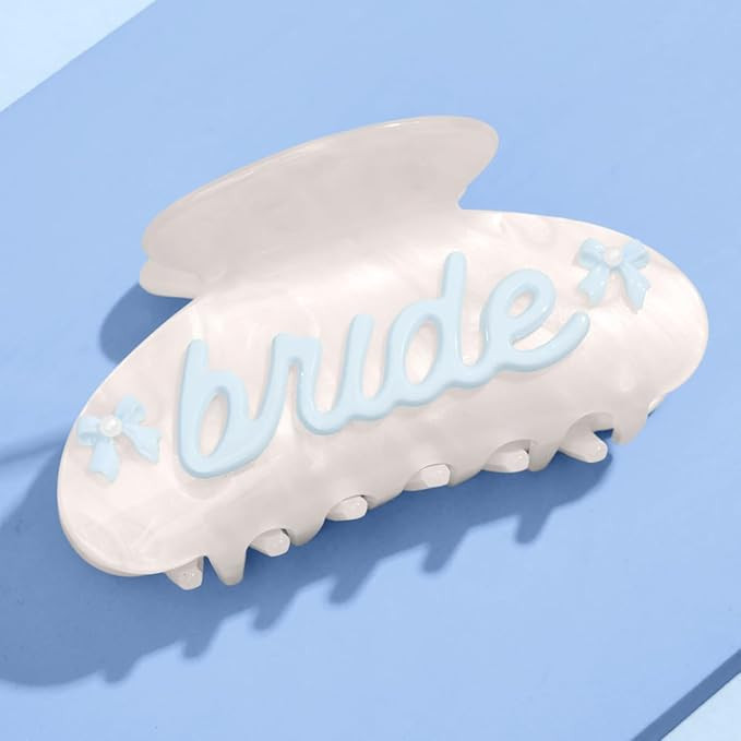 xo, Fetti Bride Claw Clip - White Marble Acrylic | Blue Bow Hair Accessory, Bachelorette Pearl He... | Amazon (US)