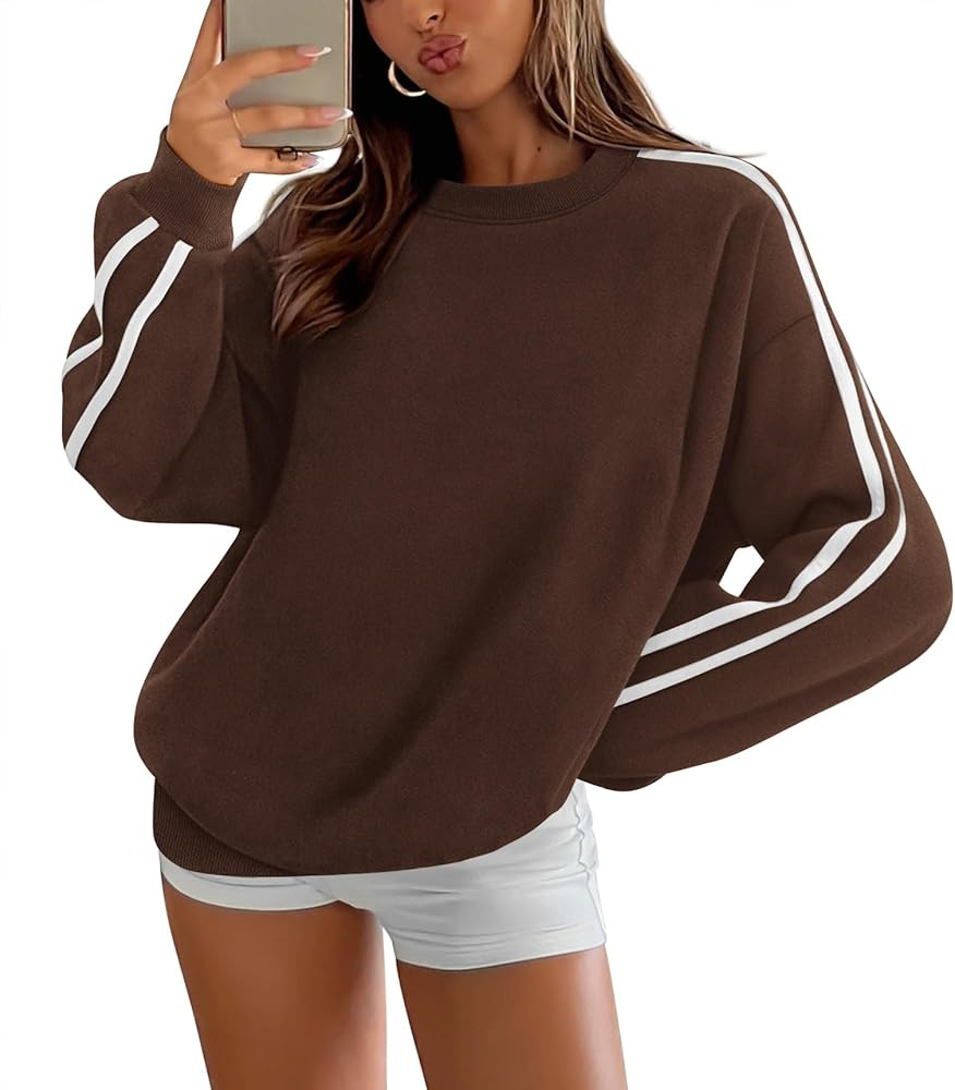 Amkoyam Womens Oversized Sweatshirts 2024 Casual Fall Crew Neck Color Block Long Sleeve Loose Pul... | Amazon (US)