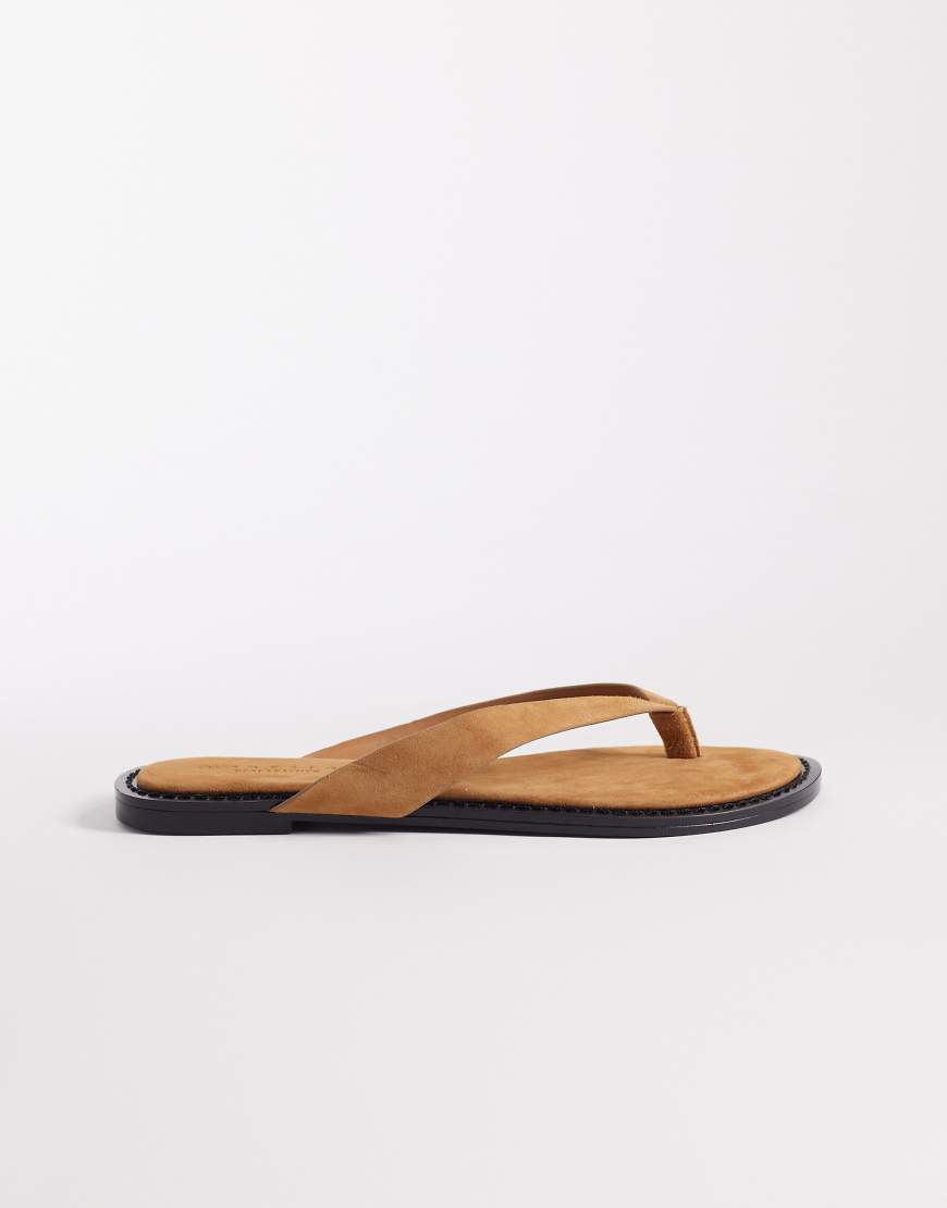 ASOS DESIGN Fenna premium real suede flip flops in tan-Brown | ASOS (Global)