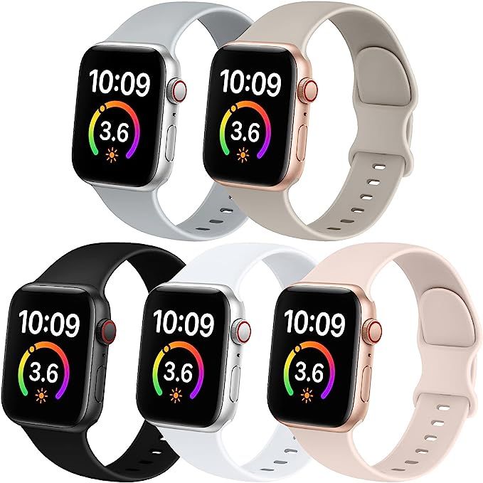 5 Pack Bands Compatible with Apple Watch Band 38mm 40mm 41mm 42mm 44mm 45mm Women Men, Soft Silic... | Amazon (US)