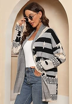 Womens Fashion Open Front Long Sleeve Aztec Cardigans Sweaters Coats | Amazon (US)
