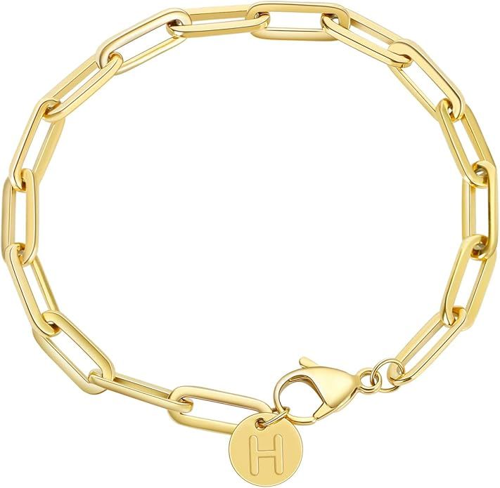 TONY & SANDY Dainty Paper Clip Initial Bracelet with 18K Gold Plated Tiny Handmade Link Chain 26 ... | Amazon (US)