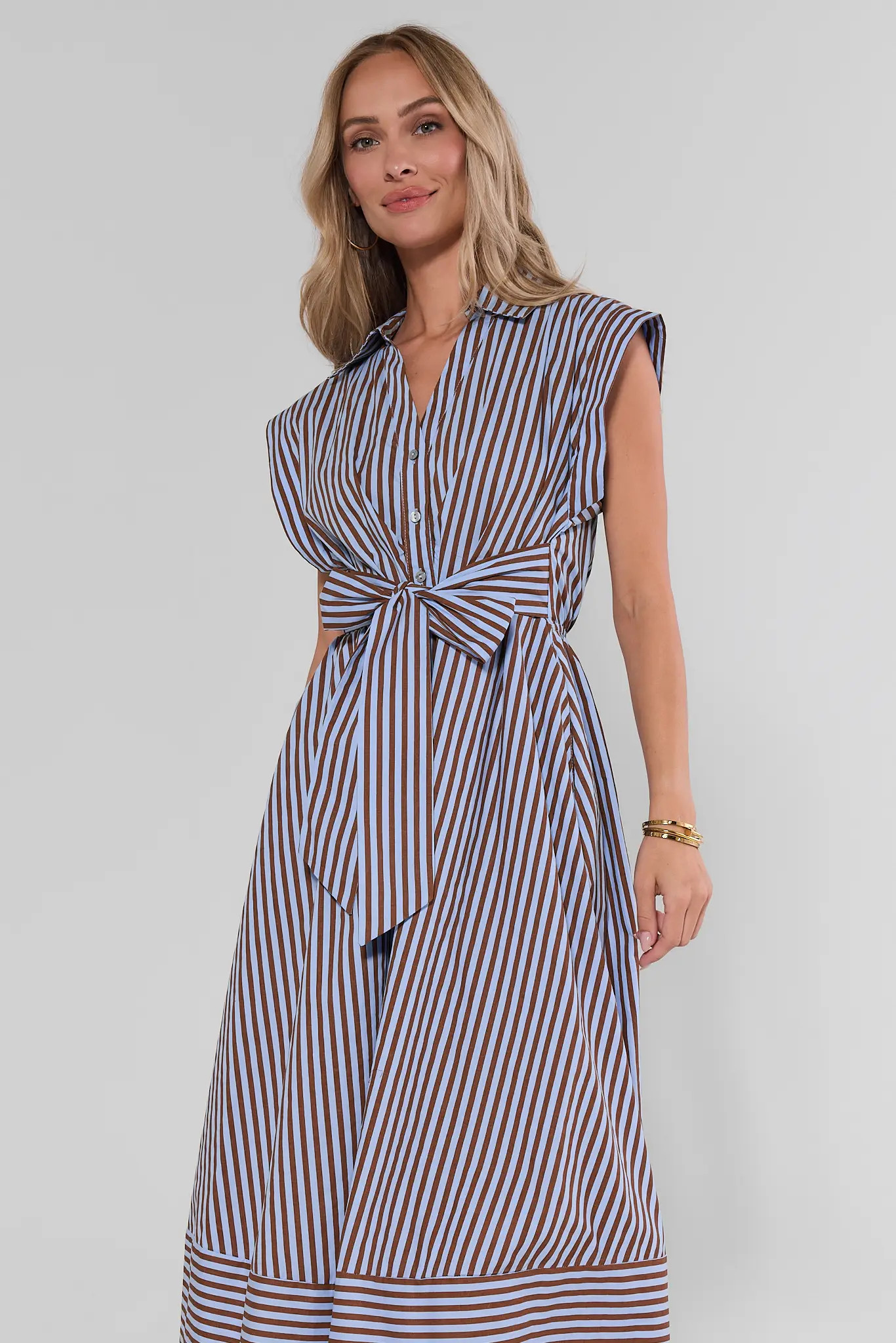 Oakley Brown Striped Midi Dress | Avara