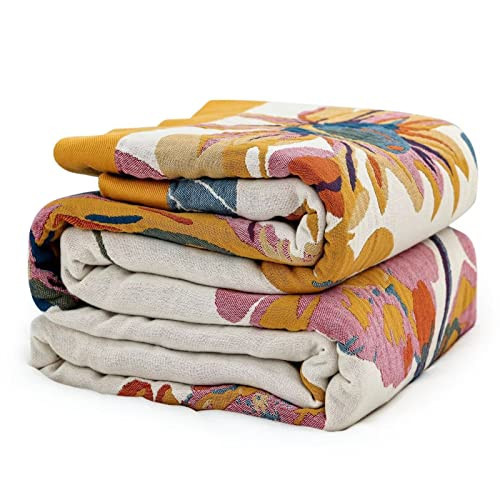 MSGKV Boho Throw Blanket 60''x80'',100% Cotton Blanket for Couch Bed, Spring Breathable Quilt Farmhouse Home Decor Soft Lightweight Picnic Blankets | Amazon (US)