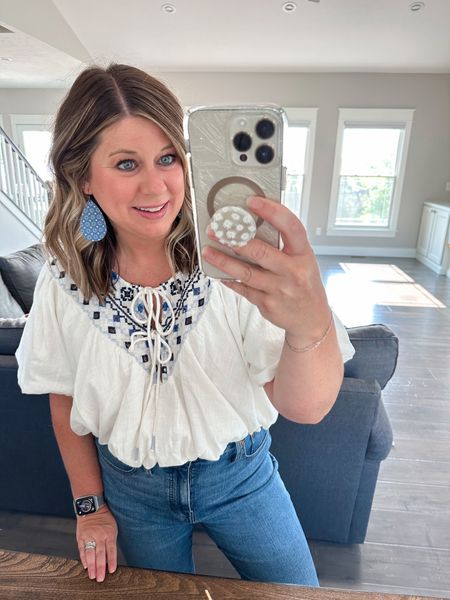 I love this adorable @freepeople embroidered top! I wore it a few weeks ago for dinner with friends. I’m also wearing a pair of my trusty @nickelandsuede earrings- they are the best, lightweight leather 💙

#LTKunder50 #LTKSeasonal #LTKsalealert