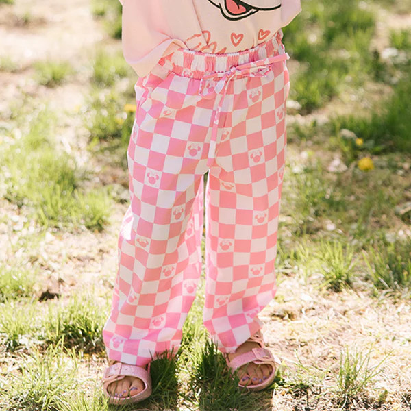 Mini Disney Audrey Wide Leg Pants, Pink Check | Albion Fit