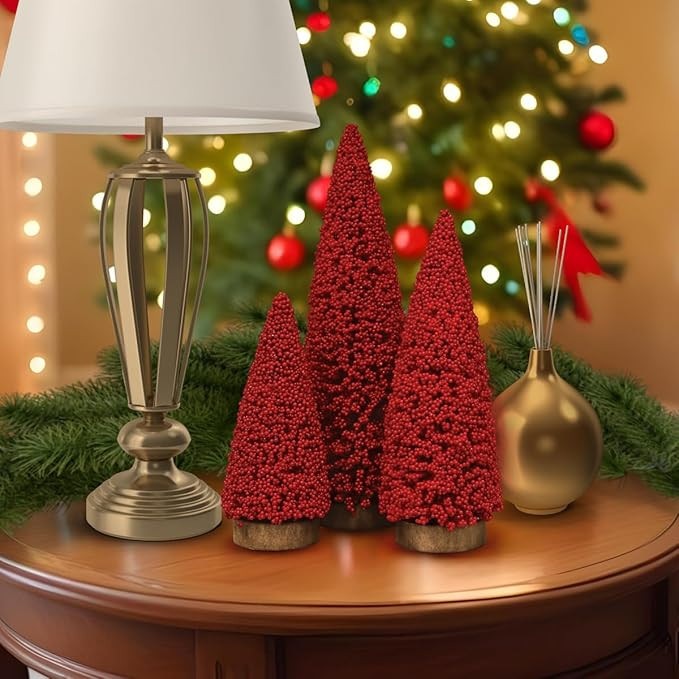 Old World Christmas Holiday Berry 3‑Piece Tree Set, 15.5/12.5/9.5‑Inch Red Berry Forest Table... | Amazon (US)