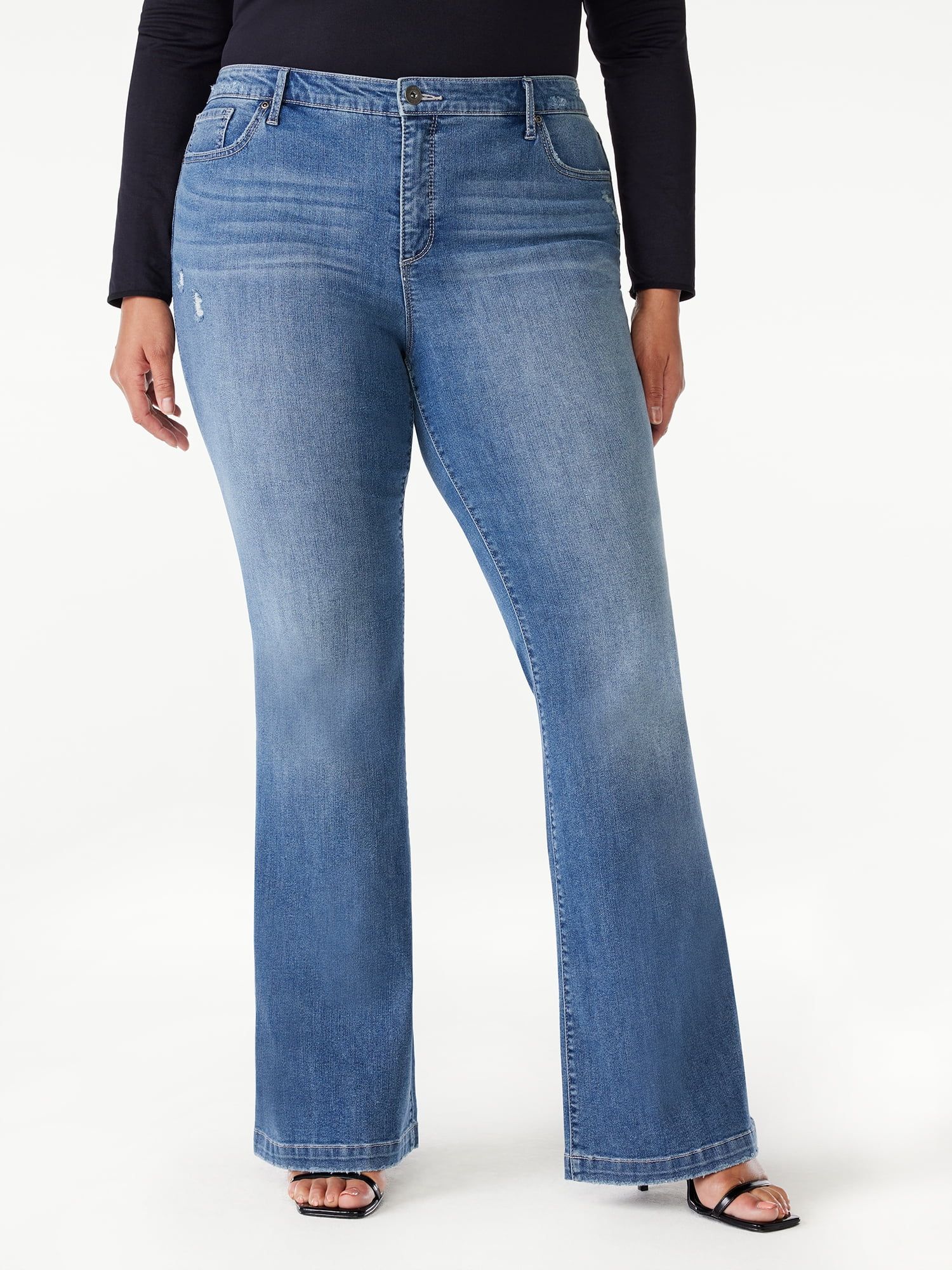 Sofia Jeans Women's Plus Size Melisa Flare High Rise Light Distressed Jeans, 32.5" Inseam, Sizes ... | Walmart (US)