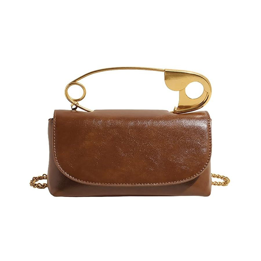 Women's Unique Safety Pin Crossbody Purse Leather Clutch Bag With Gold Handles Chain | Amazon (US)