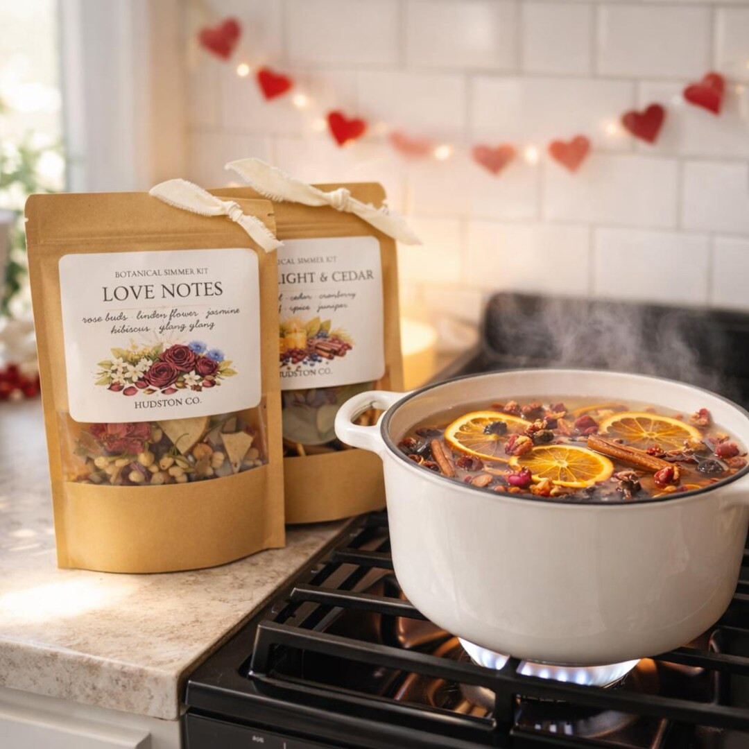 Valentine’s Day Simmer Pot Gift Set | Love Notes + Candlelight & Cedar Botanical Simmer Kits | ... | Etsy (US)