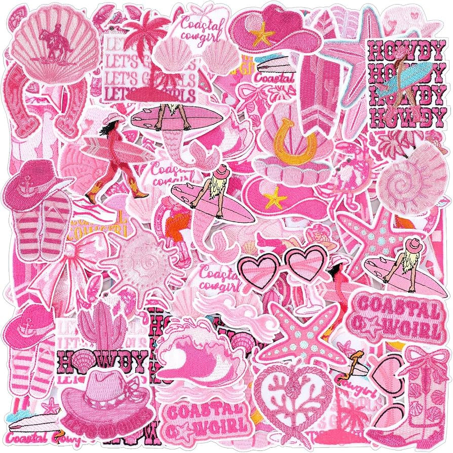 Zeyune 72 Pcs Coastal Cowgirl Iron on Patches Bulk Pink Summer Ocean Embroidered Iron on Hat Patc... | Amazon (US)