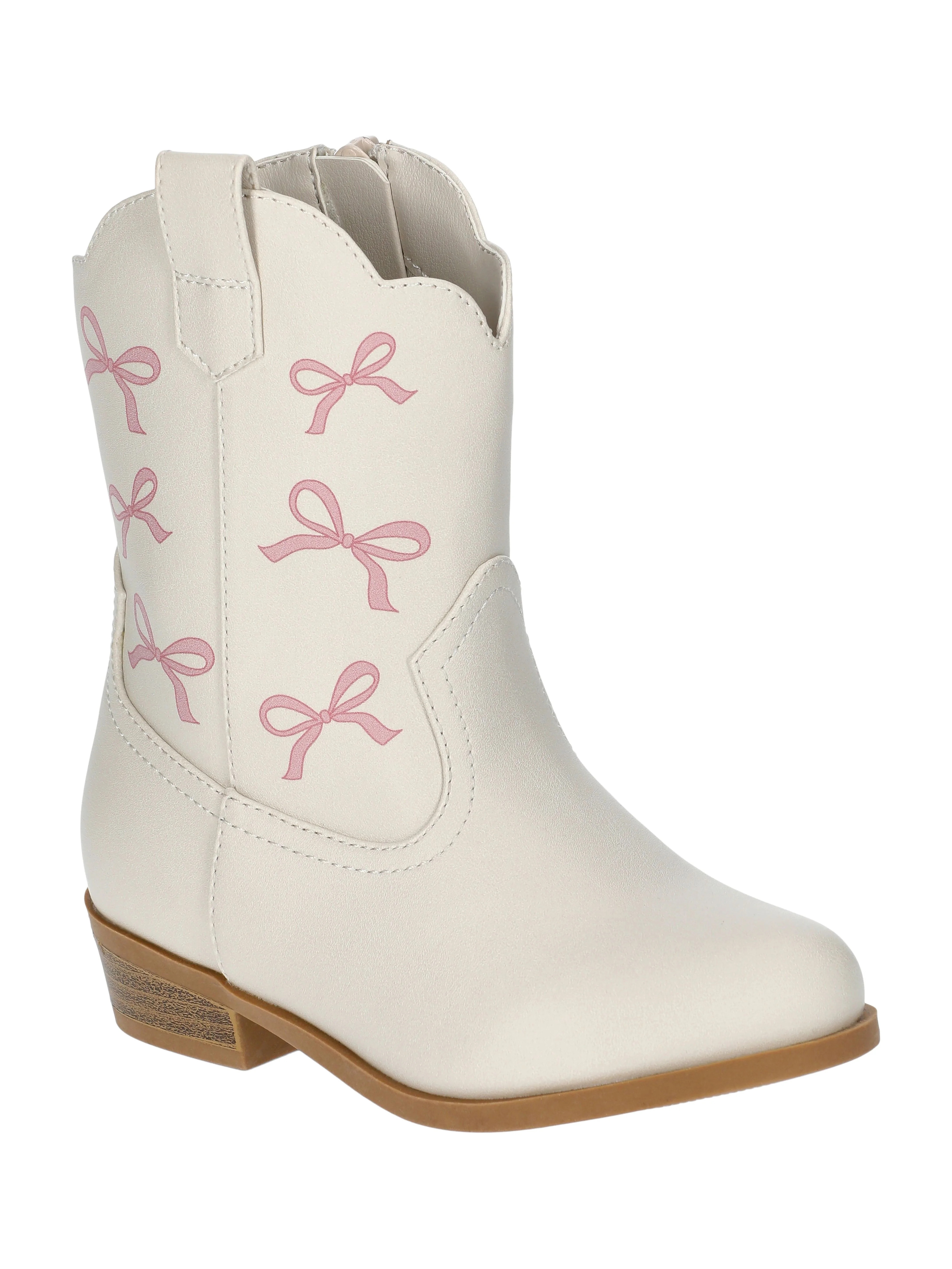 Wonder Nation Girls Bow Print Western Cowgirl Boots | Walmart (US)
