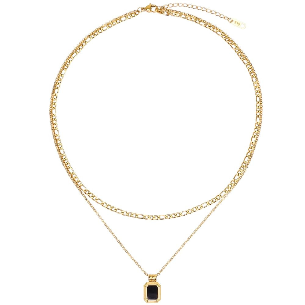 Layering Necklace Curb Chain Choker Dainty Square Pendant Layered Necklace Stainless Steel Jewelr... | Amazon (US)