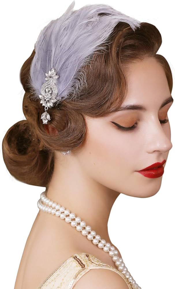 SWEETV 1920s Feather Headpiece Flapper Headband, Roaring 20s Hair Accessories Great Gatsby Hair C... | Amazon (US)