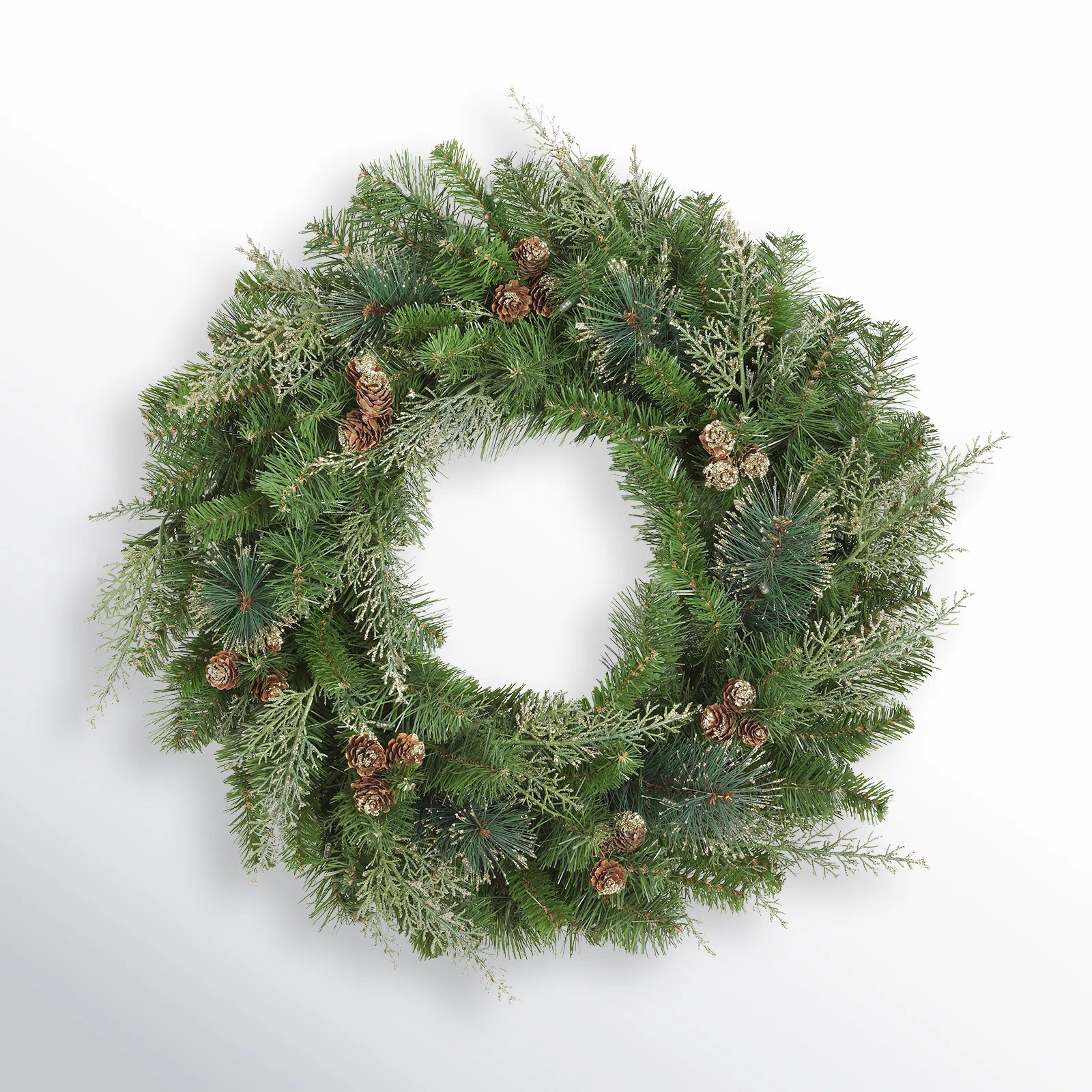Haute Decor 24 Inch Bergen Pine Wreath with Gold Accents and Soft White LED Lights on Auto Timer ... | Wayfair North America