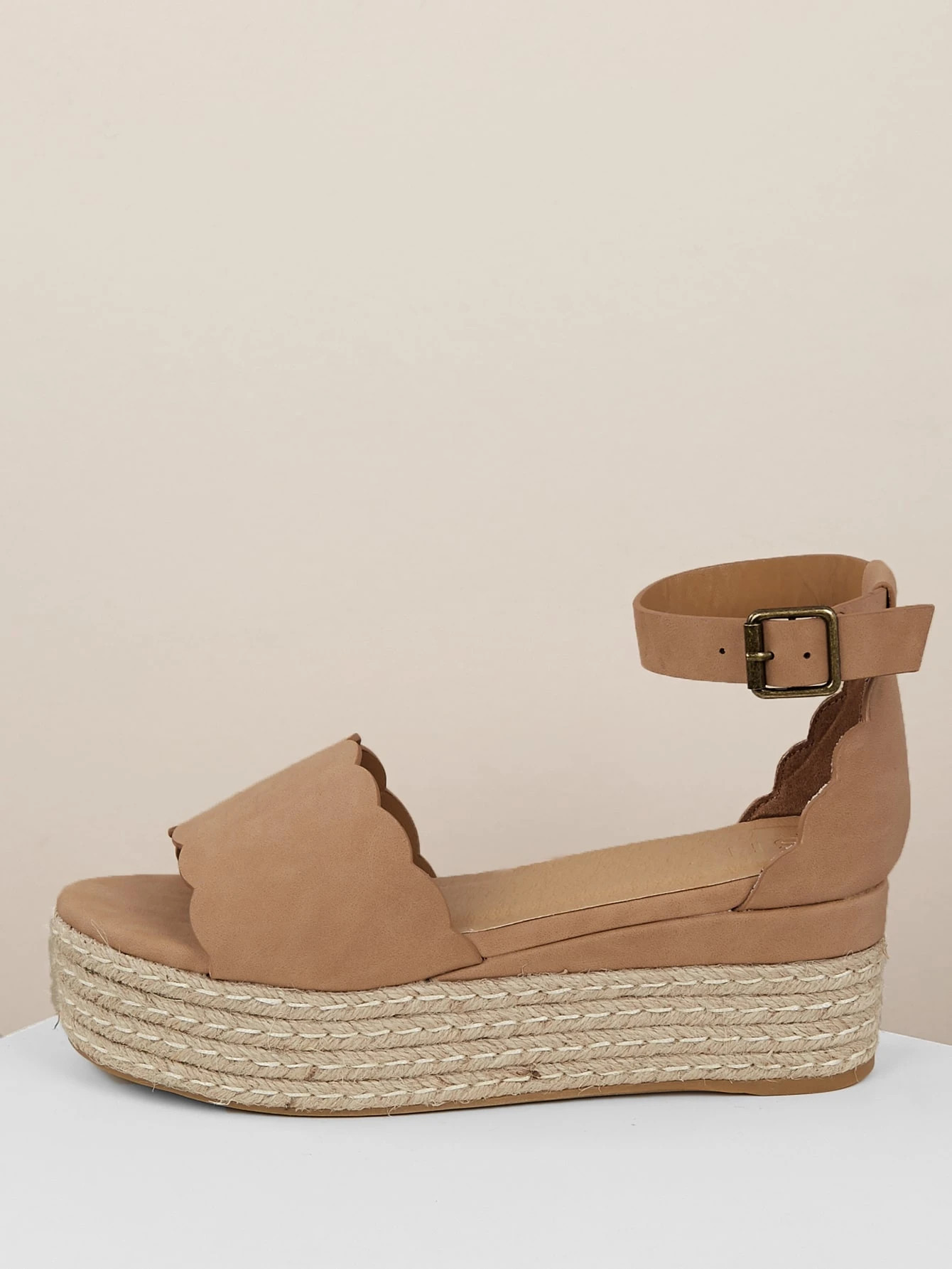 Scalloped Band Espadrille Platform Wedge Sandal | SHEIN