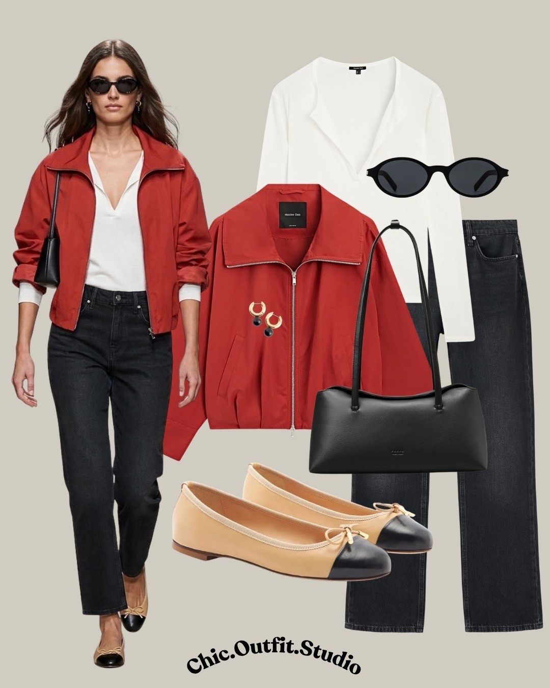 Red Jacket & Black Jeans Outfit | Elevated Transitional Style

✨A brick red jacket layered over a crisp white top and black straight-leg jeans creates an effortlessly polished transitional outfit with a chic French-inspired feel. Finished with black-and-beige cap-toe ballet flats, a structured black handbag, and oval sunglasses, this look is easy to dress up while still feeling comfortable and modern. 
✨Perfect for coffee dates, casual Fridays, city errands, weekend lunches, travel days, or an elevated everyday outfit when you want a pop of color without going overboard.

✨Tags: red jacket outfit women, red jacket black jeans outfit, black jeans outfit women, white top black jeans outfit, transitional outfit women, fall spring outfit women, French style outfit women, chic casual outfit women, ballet flats outfit, cap toe flats outfit, elevated everyday outfit, classic casual chic, European style outfit, city outfit women, casual Friday outfit women, travel outfit women

#LTKautumn #LTKbag #LTKshoes