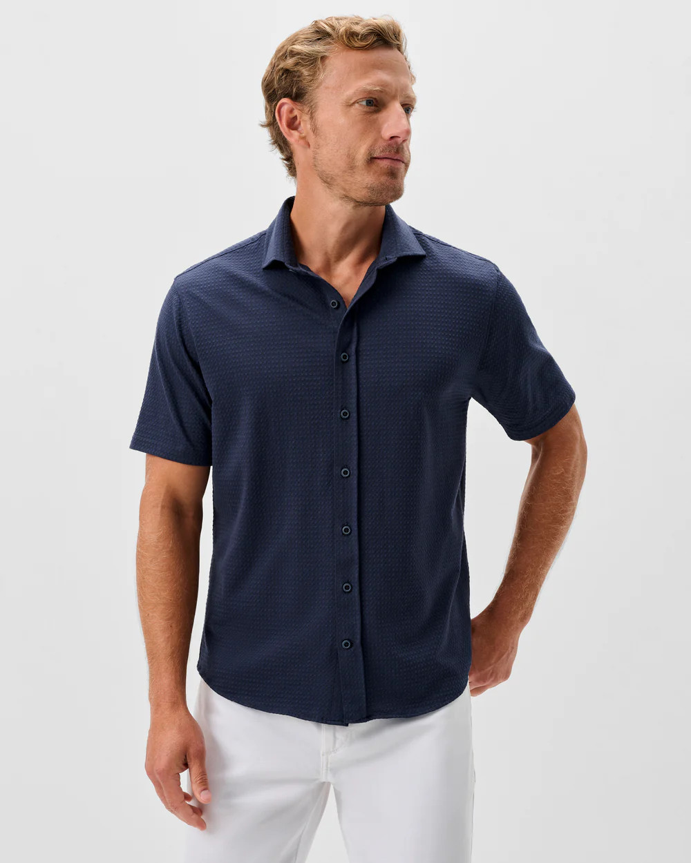 Surfsucker Knit Short Sleeve Button Down Shirt - Stretch Knit Solid | johnnie O